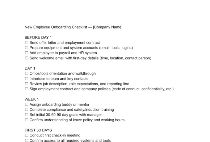 create your employee onboarding checklist and HR documents
